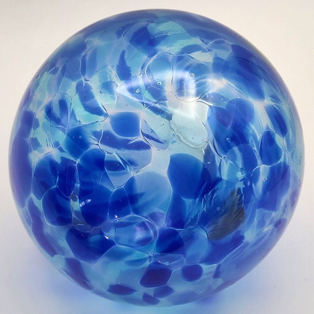 FINAL CLEARANCE Art Glass Blue Shades Confetti Bud Vase Bulbous Teardrop 6" High - Picture 6 of 12